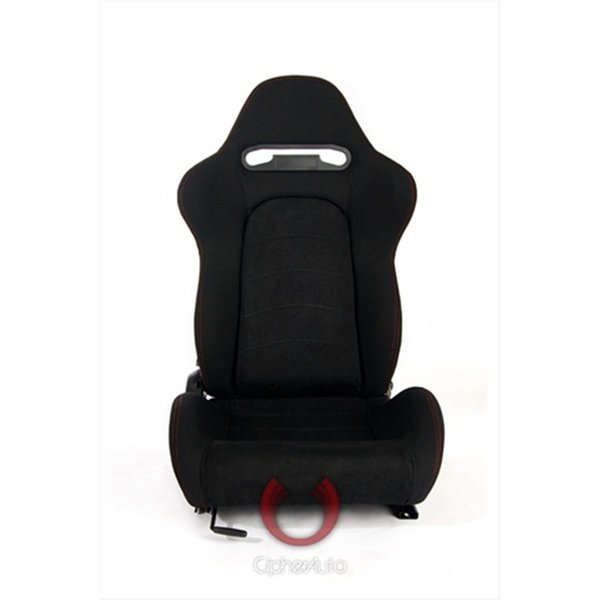 Cipher Cipher CPA1019 Black Cloth with Suede Insert and Outer Red Stitching Universal Racing Seats; Sold as a Pair CPA1019FSDBK-R